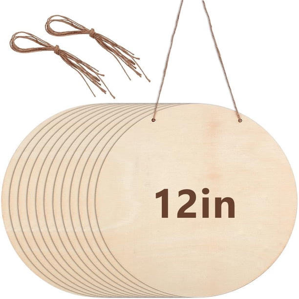 12 círculos de madera para manualidades, 30 cm/12 pulgadas, rodajas de madera natural en blanco, sin terminar, para colgar en la puerta, letreros redondos de madera DIY.