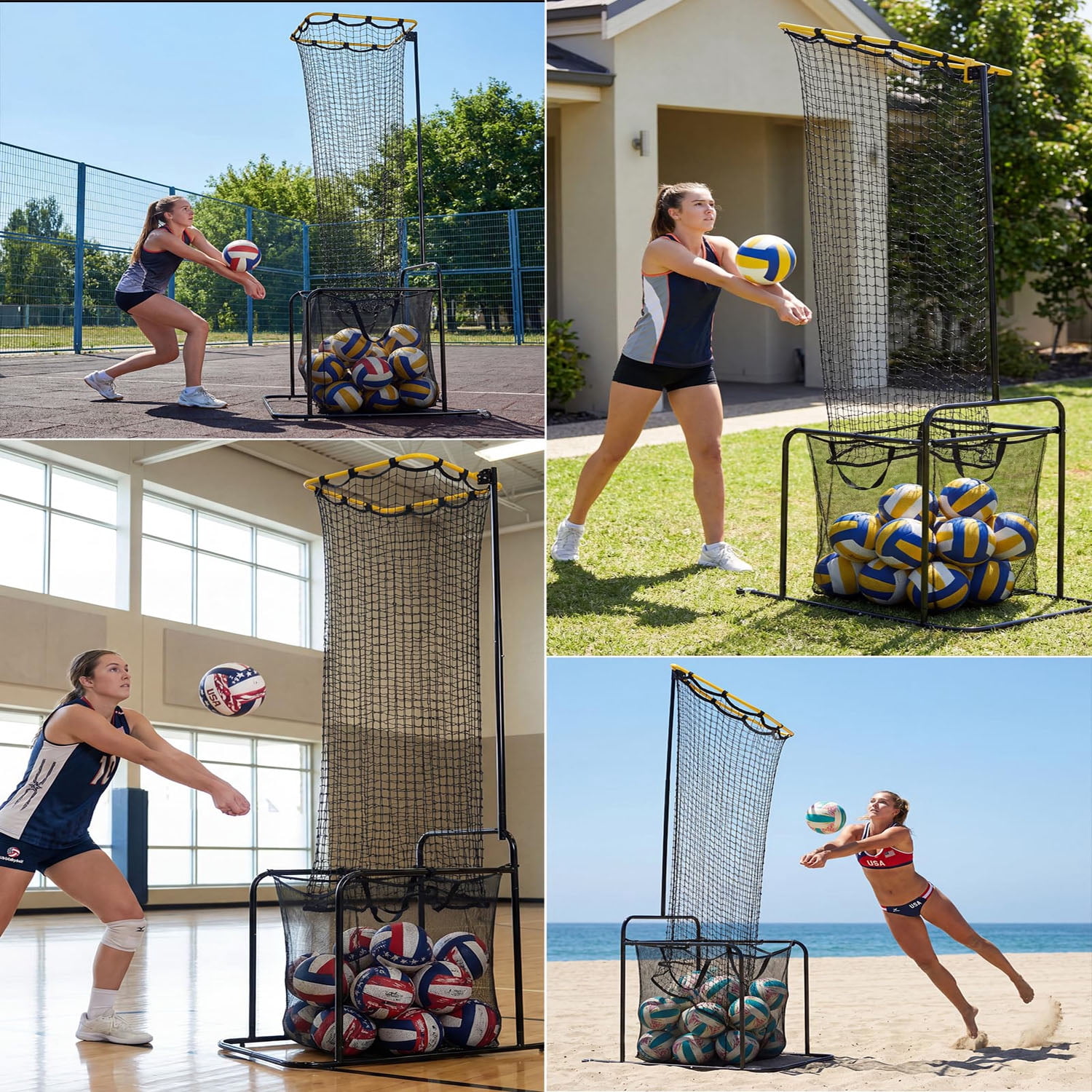Gaderth Portable Volleyball Setter Training Net for Indoor & Outdoor Practice. Setting Trainer with  Hoop. 5-Position Adjustable Height & Angle. Lockable Wheels. Quick Setup