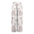 thumbnail image 5 of Women's Floral Print Palazzo Pants - High Waist Wide Leg Bohemian Summer Casual Trousers with Elastic Waist ,Beige,L, 5 of 7