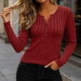 thumbnail image 4 of JOANKDMI Long Sleeve Henley Tops for Women V Neck Button Down Ribbed Knit Shirts Slim Fit Basic Casual Fall Tees Flattering Everyday Layering Essential Solid Outfits, 4 of 7