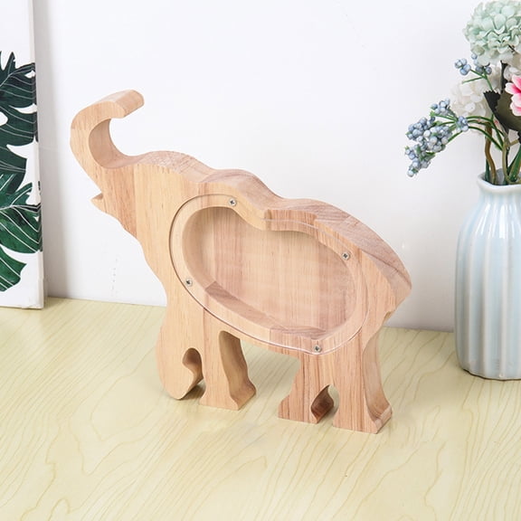 Vintage Animal-Shaped Wooden Piggy Bank - Personalized Deposit Box for Bedroom/Living Room Decor, Durable Rustic Wood Craft, Educational Piggy Bank Gift to Learn Money Saving, 8*7*1in, B