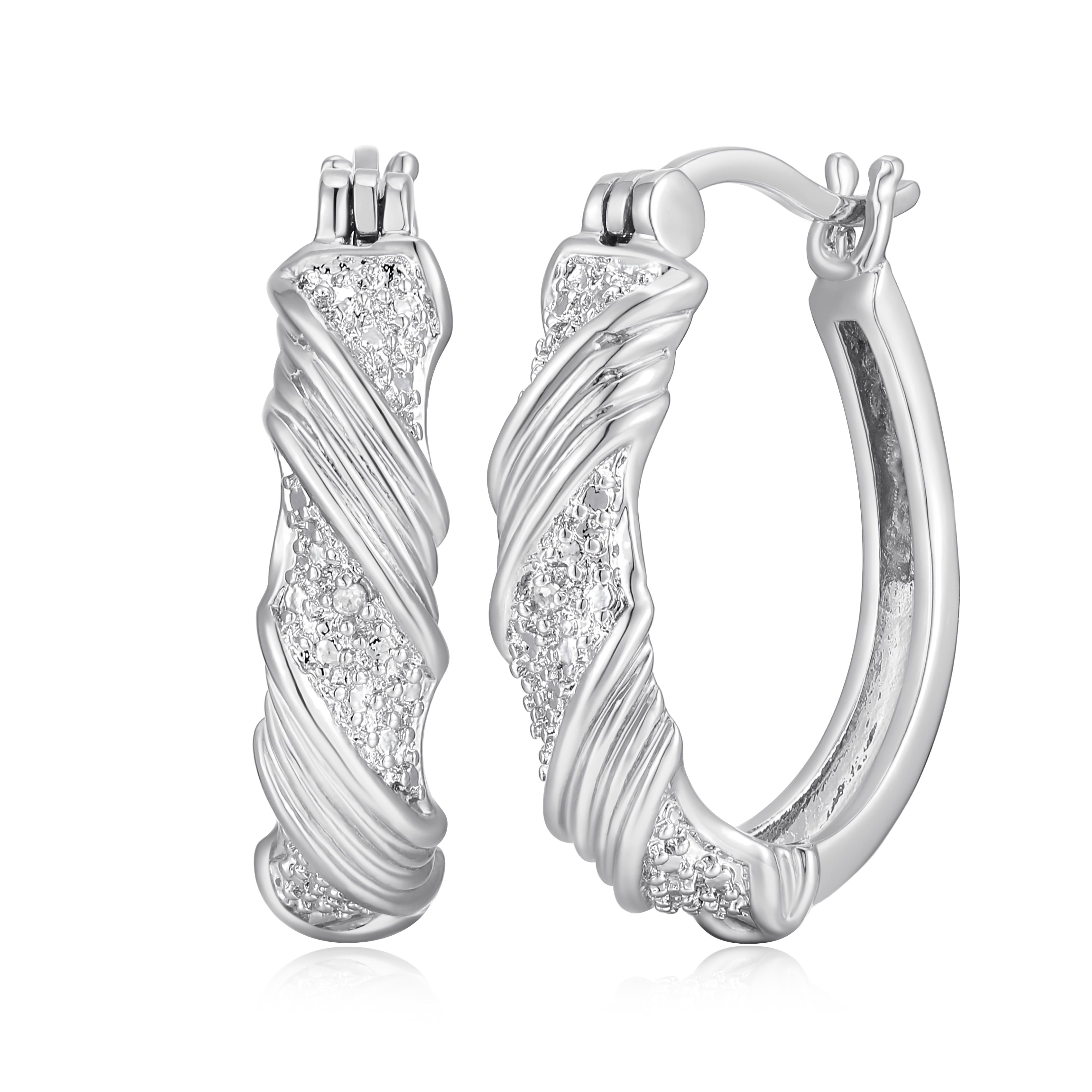 Forever Facets Diamond Accent X&O Hoop Earrings in Rhodium over Bronze, Adult Female