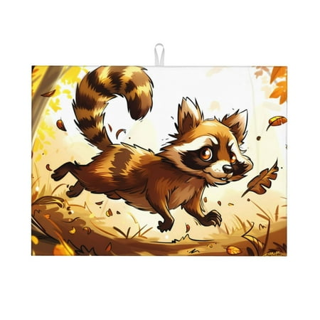 

Cauagu Dish Drying Mat 24*18 inch Absorbent Dish Drainer Kitchen Counter Dish Drying Pad for Countertops Sinks Draining Racks( Autumn Raccoon In Forest)