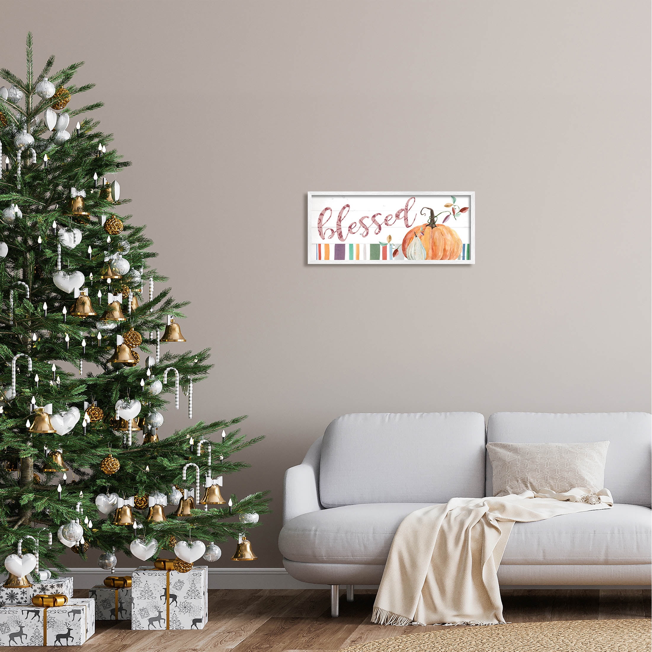 Stupell Industries Blessed Striped Festive Pumpkin Graphic Art White Framed Art Print Wall Art, Design by Livi Finn