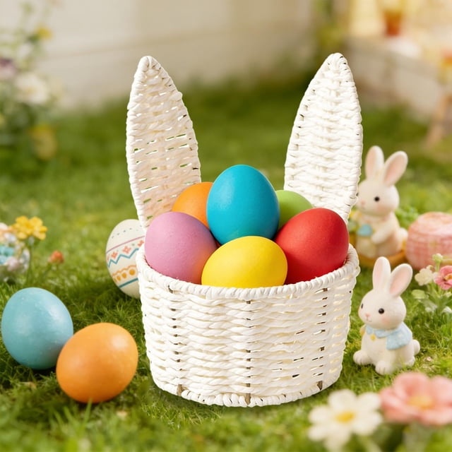 Weloille Paper Rope Woven Rabbit Ear Flower Basket, Handwoven Portable Storage Basket 1Pc, Sturdy Breathable Decorative Basket, Multifunctional Container for Flower Arrangement Snacks Sundries