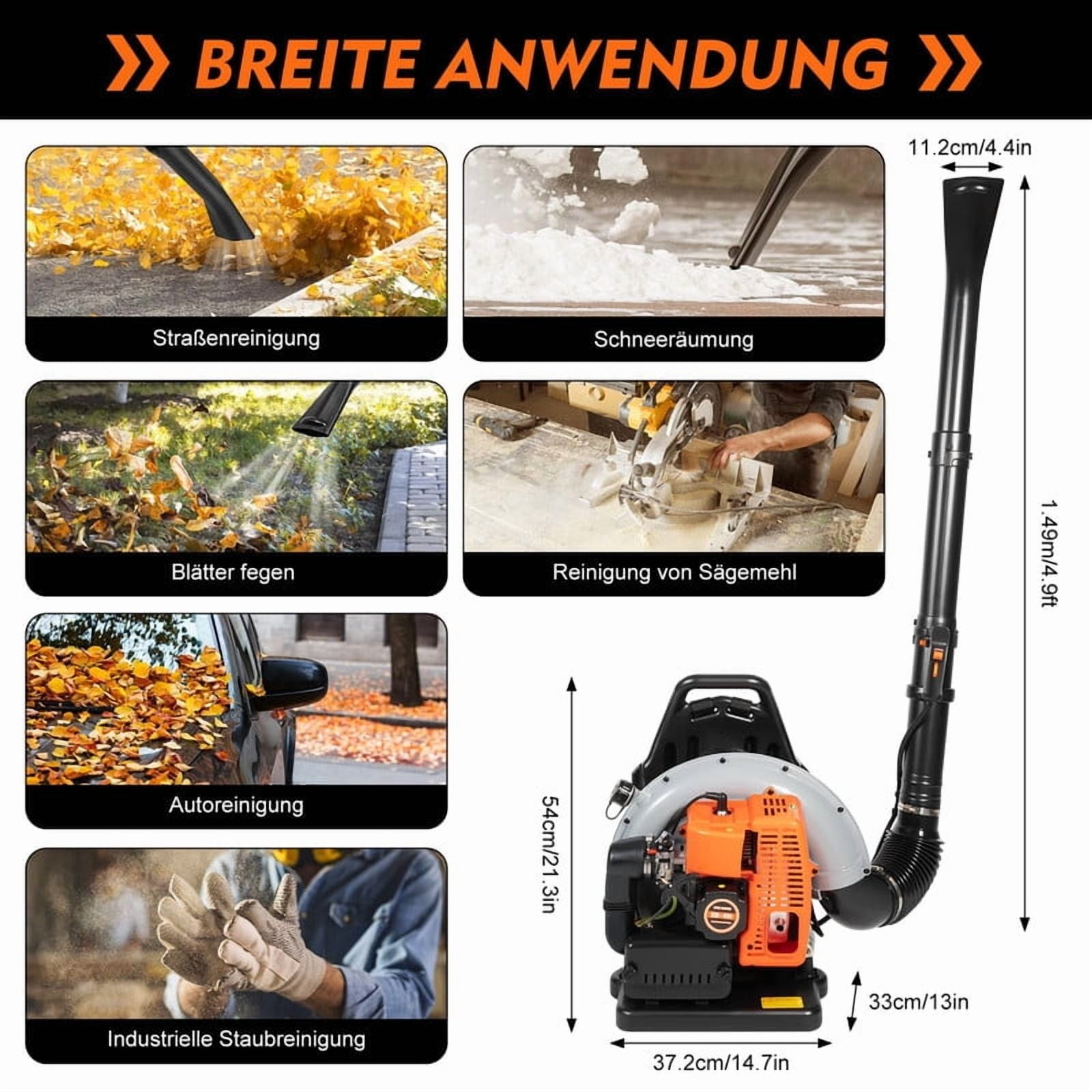Leaf Blower Backpack, 63CC Gas Powered Strong Air Flow 665 CFM 205 MPH , Ideal for Leaf, Sand, Gravel, Snow, Yard and Driveway