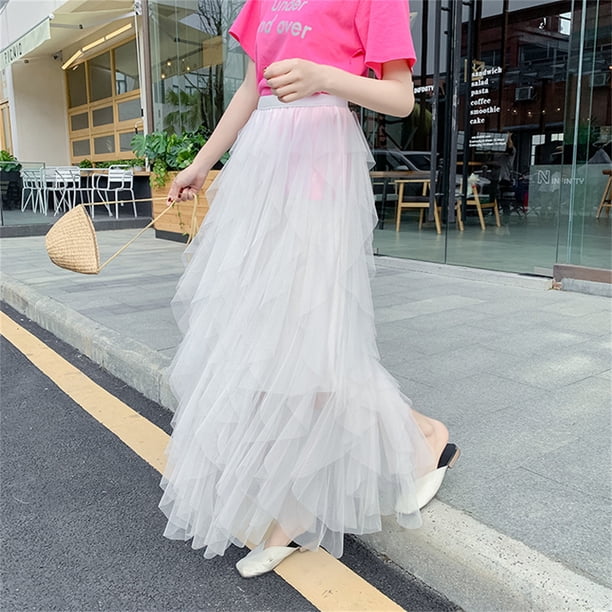 Txlixc Falda larga, cintura elástica irregular, cintura alta y multicapa Txlixc moda