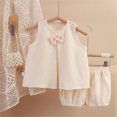 thumbnail image 2 of kpoplk Toddler Girl Clothes Baby Girls Ruffle Sleeveless Bowknot Dress Tops Shorts Set Cute Summer Kids Outfits Size 12-18 Months,Beige, 2 of 4