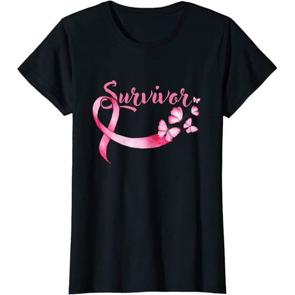 Breast Cancer Awareness Pink Butterflies Ribbon Survivor T-Shirt