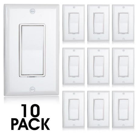 Maxxima Single Pole Decorative Wall Switch On/Off White, Wall Plates Included (Pack of