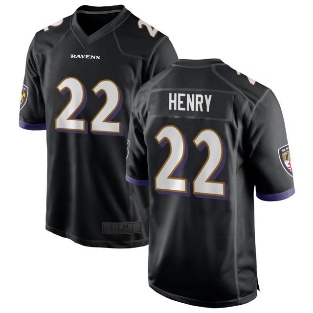 Men's Baltimore Henry 22 Black Player Game Stitched T-shirts Performance Top, Small