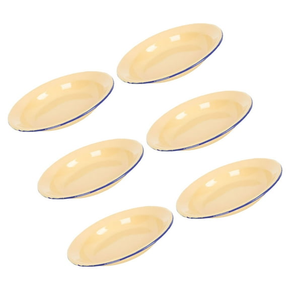 6 Pcs Camping Plates Enamel Picnic Dishes Enamel Plate 14.00X14.00X2.50CM Yellow