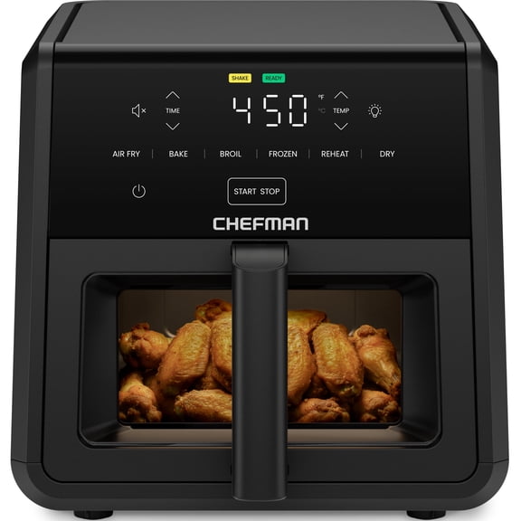Chefman TurboFry Air Fryer, 450°F Max Temp, 6 Functions, and 9-Quart Capacity - Black