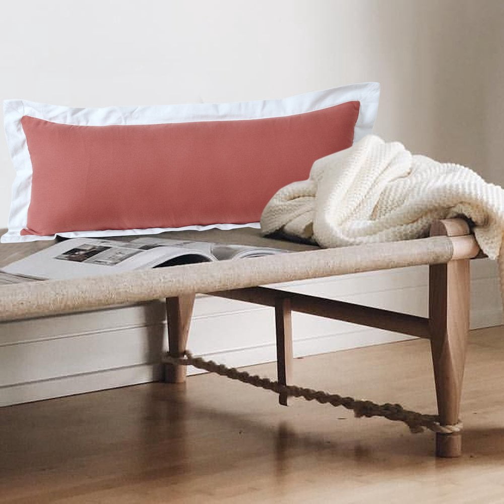 LR Home Ox Bay Hand-Woven Pink/White Bordered All-Natural Cotton Pillow Cover
