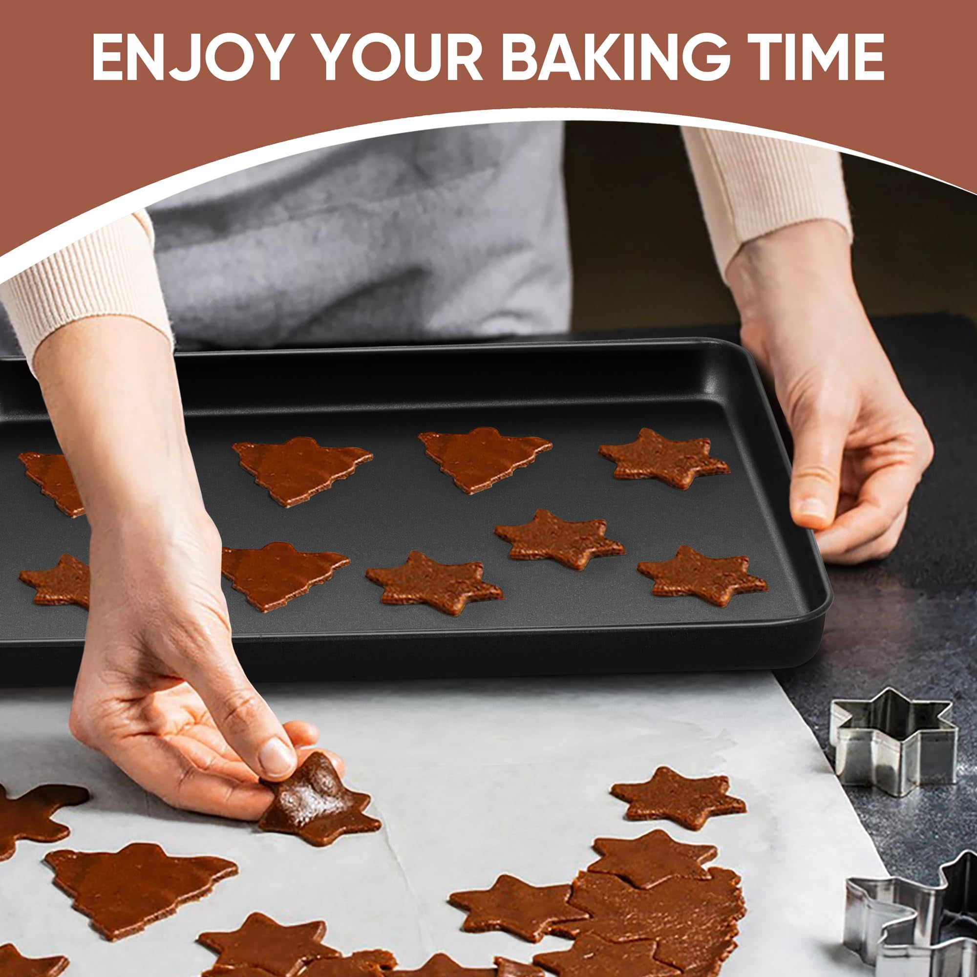 Baking Sheet Set Of 2  16" X 12" 1" Large Cookie Pan For Nonstick Carbon Steel Trays Oven Heat-resistant & Easy Clean Black