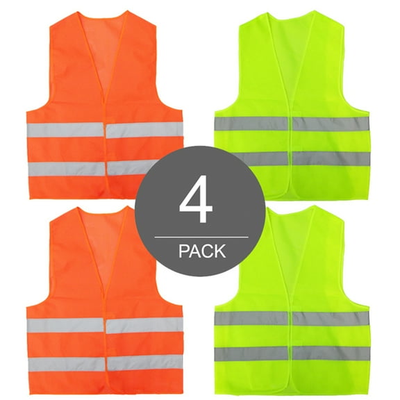 4 Pack Reflective Safety Vests for Men and Women, High Visibility Mesh Vest in Green and Red, Breathable Lightweight Hi Vis Construction Vest for Work, Running, Cycling, Roadside Safety