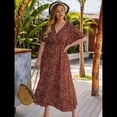 thumbnail image 4 of Vestido Corto de Corte A con Escote en V, Corta, Volantes y Dobladillo para Mujer, Talla Grande Color Naranja XXL, 4 of 10