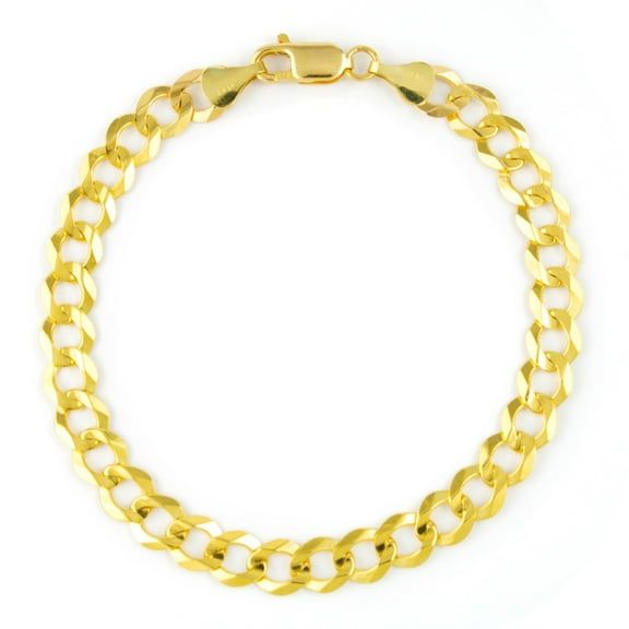 Nuragold 14k Real Yellow Gold Solid Cuban Curb Link 7mm Chain Bracelet (7"-9") Italian Jewelry for Men