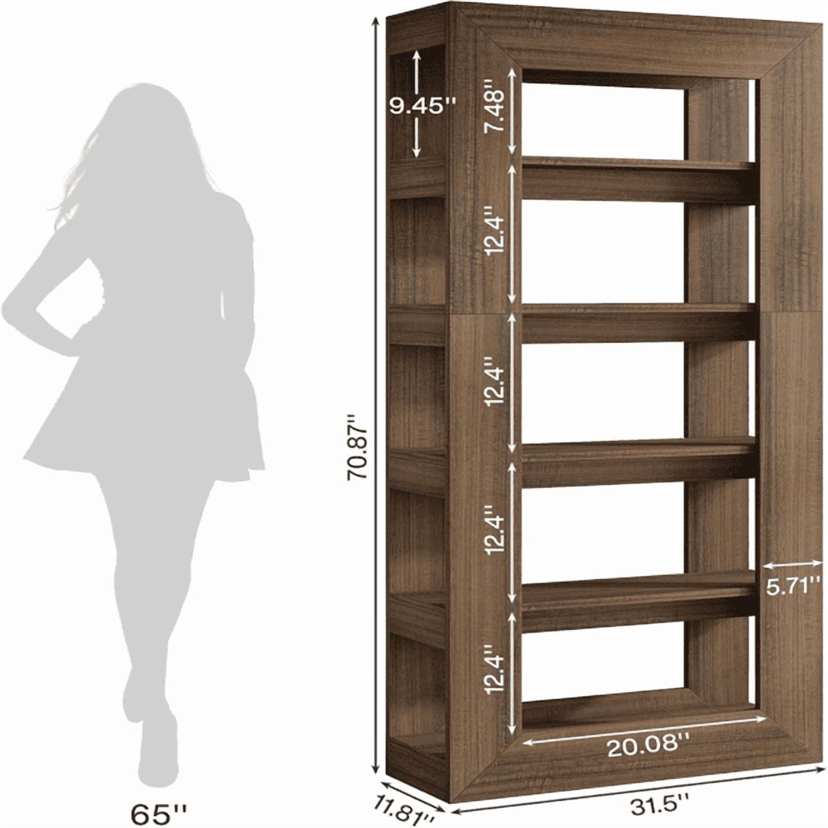 5-Tier All-Wood Bookshelf - Dark Brown Farmhouse Style, Thickened Base, for Living Room/Office/Reading Nook