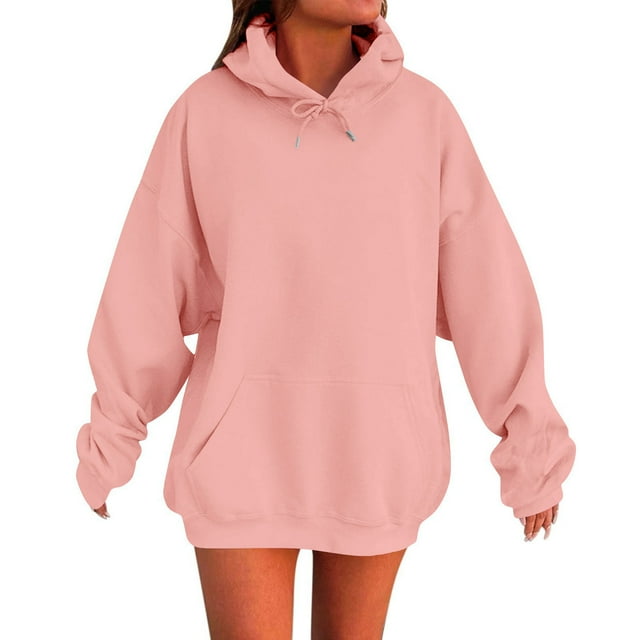 HAiming Hoodie for Women Soft Drawstring Oversized Sweatshirt Casual Solid Color Long Sleeve Pullover Tops with Pockets