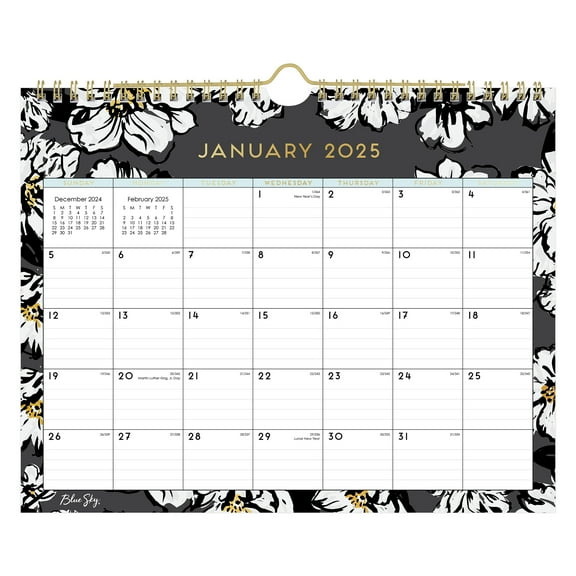 2025 Blue Sky Monthly Wall Calendar, 11" x 8-3/4", Baccara Dark, January 2025 To December 2025