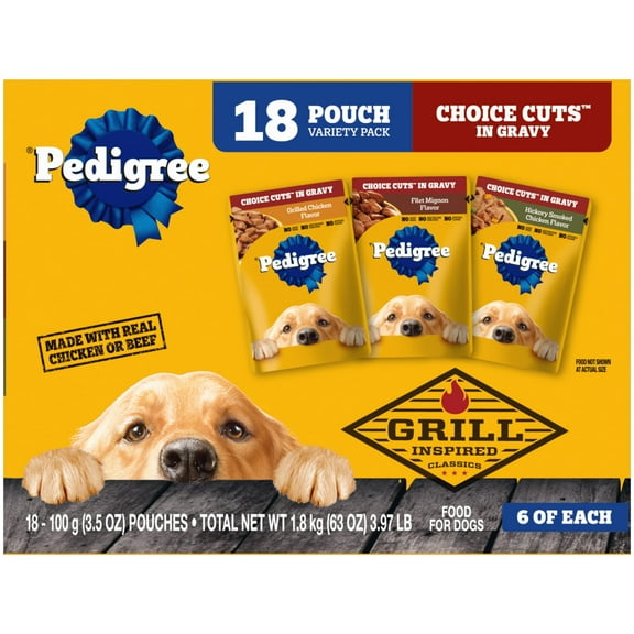 Pedigree Choice Cuts In Gravy Adult Soft Wet Dog Food Variety Pack, 3.5 Oz Pouches (18 Pack)