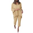 thumbnail image 2 of 3/4 Sleeve Lapel Casual Solid Color Polyester Two Piece Set Of Tops And Pants,Women Summer Comfortable Elastic Waist Shirt Capri Pants, 2 of 7