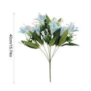 Blue Artificial Lilies Bouquet 15.7 Faux Silk Flowers with Green Leaves & White Accents - Lifelike Fake Floral Arrangement for Home Decor Table Centerpieces
