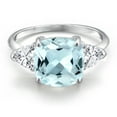 thumbnail image 3 of Gem Stone King 10K White Gold Sky Blue Simulated Aquamarine and White Zirconia Engagement Ring for Women | 5.34 Cttw | Cushion 10MM | Gemstone March Birthstone | Size 6, 3 of 6