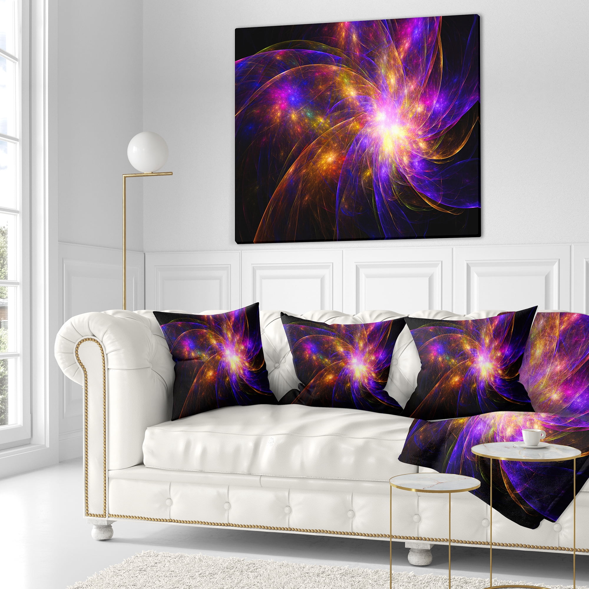 Designart Purple Fractal Star Pattern - Abstract Throw Pillow - 16x16