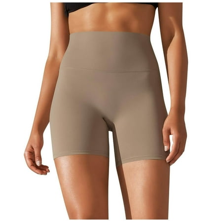 Olyvenn Women s High Waist Yoga Shorts Tummy Control Workout Running Biker Hot Pants Gym Fitness Athletic Shorts Brown 8