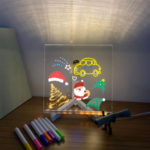 Wartleves Tablero de mensajes LED acrílico regrabable creativo con 7 rotuladores de colores
