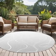 thumbnail image 5 of 8ft Round Rug, Grey Geometric Non-Skid Rubber Backing Large Area Rugs - Living Room Bedroom Home Office, Modern White Stripe Abstract Distortion Art Indoor Floor Mat Carpets Washable Rug, 5 of 9