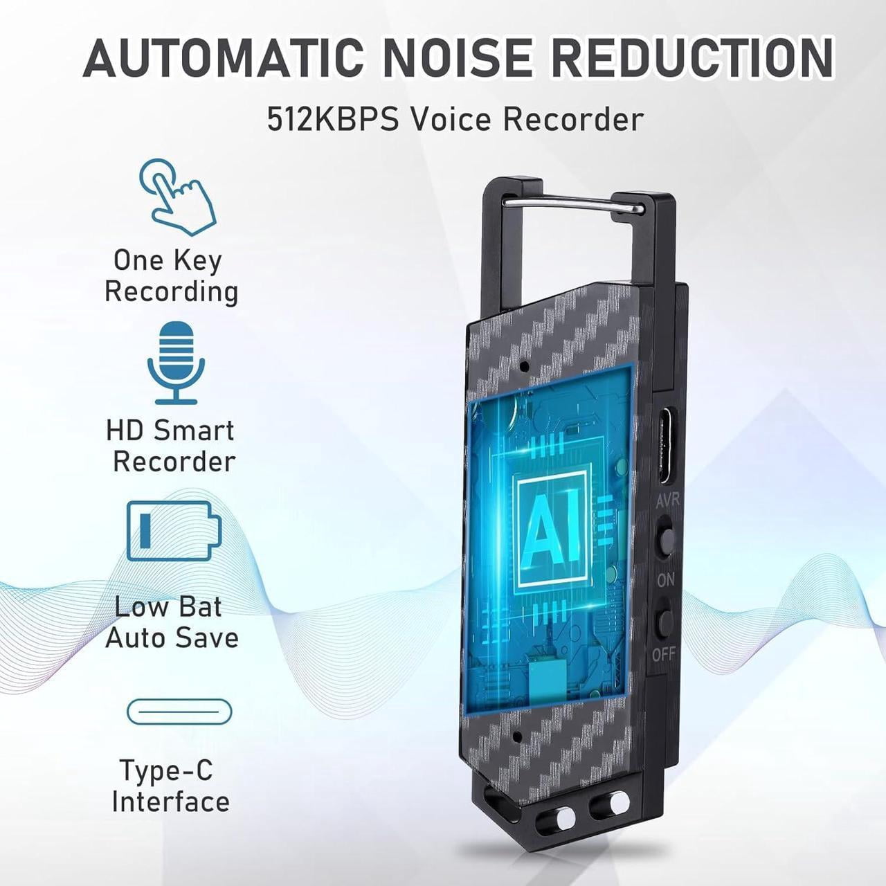 64GB Digital Voice Recorder with Bluetooth - Voice Activated Keychain Audio Recording Device - 800 Hours Capacity for Classes, Interviews, Meetings, Music