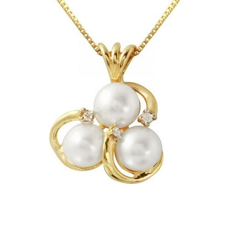 Foreli 0.03CTW Diamond And Freshwater Pearl 10k Yellow Gold Necklace