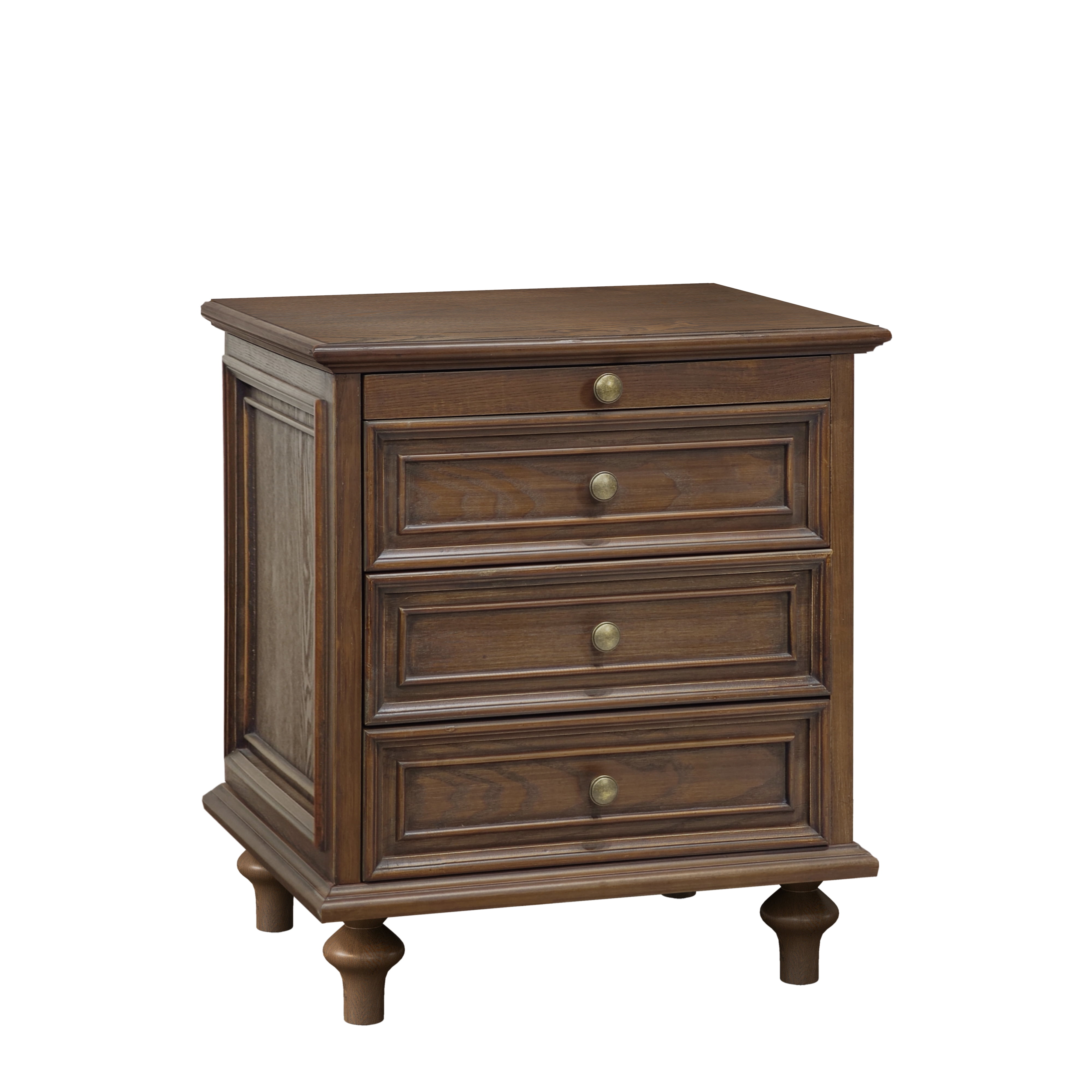 Farmhouse Nightstands Set of 2 with 4 Drawer,Wood Storage End Table with Hidden Pull-Out Shelf, Large Side Table with 4 Solid Wood Feet and Metal Handle,Easy Assembly,Walnut Brown