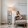 thumbnail image 2 of Floor Lamp with Shelves, Shelf Floor Light with LED Bulb, Modern Wood Shelf Standing Lamp, Corner Display Floor Lamp for Living Room, Bedroom, Office, Linen White Shade, Wood, Brown., 2 of 9