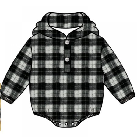 

BULLPIANO Toddler Kids Boys Girls Hooded Plaid Romper Button Baby Plaid Shirt Plaid Bodysuit Clothes