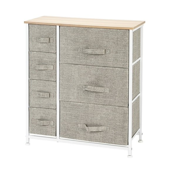 Kinaerty Dresser with 7 Drawers - Furniture Storage Tower Unit for Bedroom, Hallway, Closet, Office Organization - Steel Frame, Wood Top, Easy Pull Fabric Bins, Linen / Natural