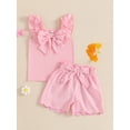 thumbnail image 4 of BemeyourBBs Toddler Baby Girl Summer Clothes Cute Infant Baby Girl 2 Pieces Outfit Sleeveless Ruffled Vest Tank Tops Bow Decor Plaid Print Shorts Set, 4 of 9