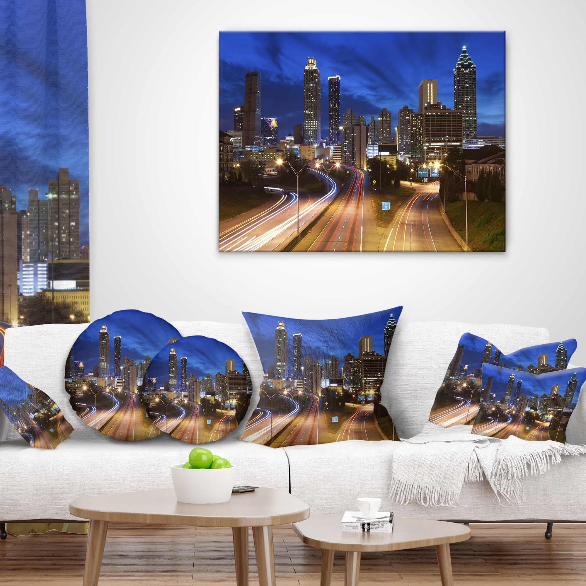 Designart Atlanta Skyline Twilight Blue Hour - Cityscape Throw Pillow - 18x18