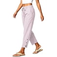 thumbnail image 5 of Women Cotton Linen Pants Casual Drawstring Elastic Waist Pant Loose Wide Leg Button Trousers With Pockets, 5 of 7