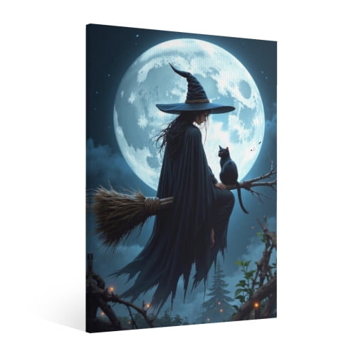 Vintage Halloween Witch Canvas Wall Art Painting,Horror Creepy Dark Poster, Halloween Gothic Artwork Picture Print Decor, Spooky Ghost Wall Decor for Bar Living Room Bedroom Party Framed