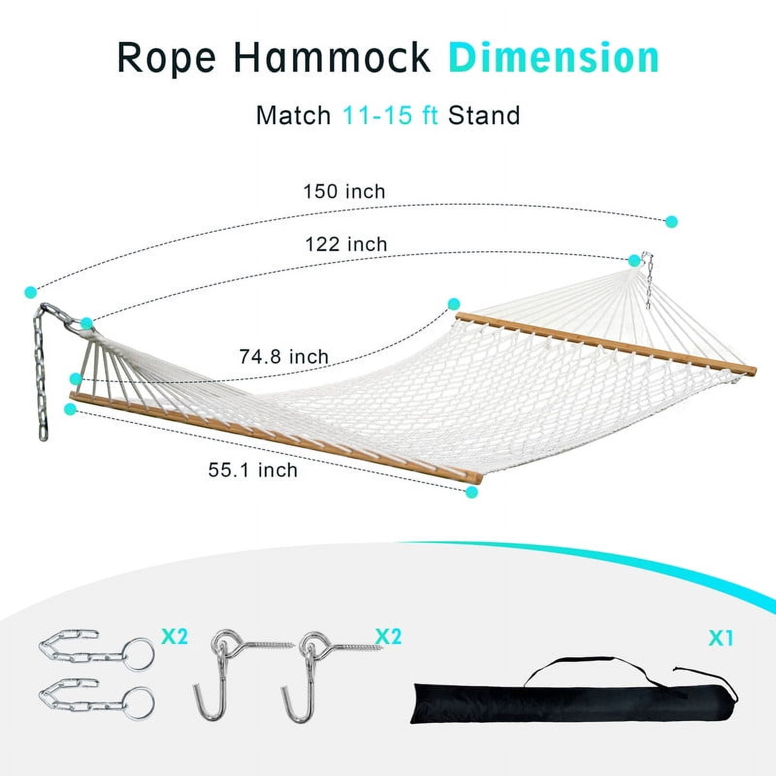 KEESTP Comfort 2 Person Cotton Rope Hammock, 500lb Capacity,Portable Hammocks for Camping Outdoor/Indoor Patio Backyard - Gray
