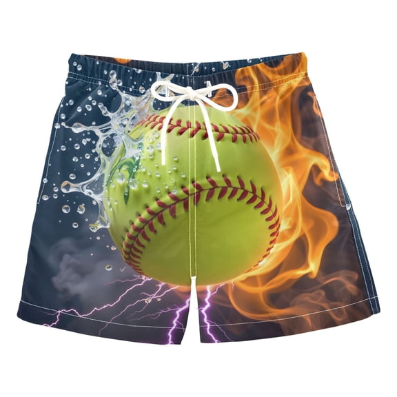 joogoo Boy Swim Trunks Green Baseball Fire Bathing Beach Board Shorts Medium