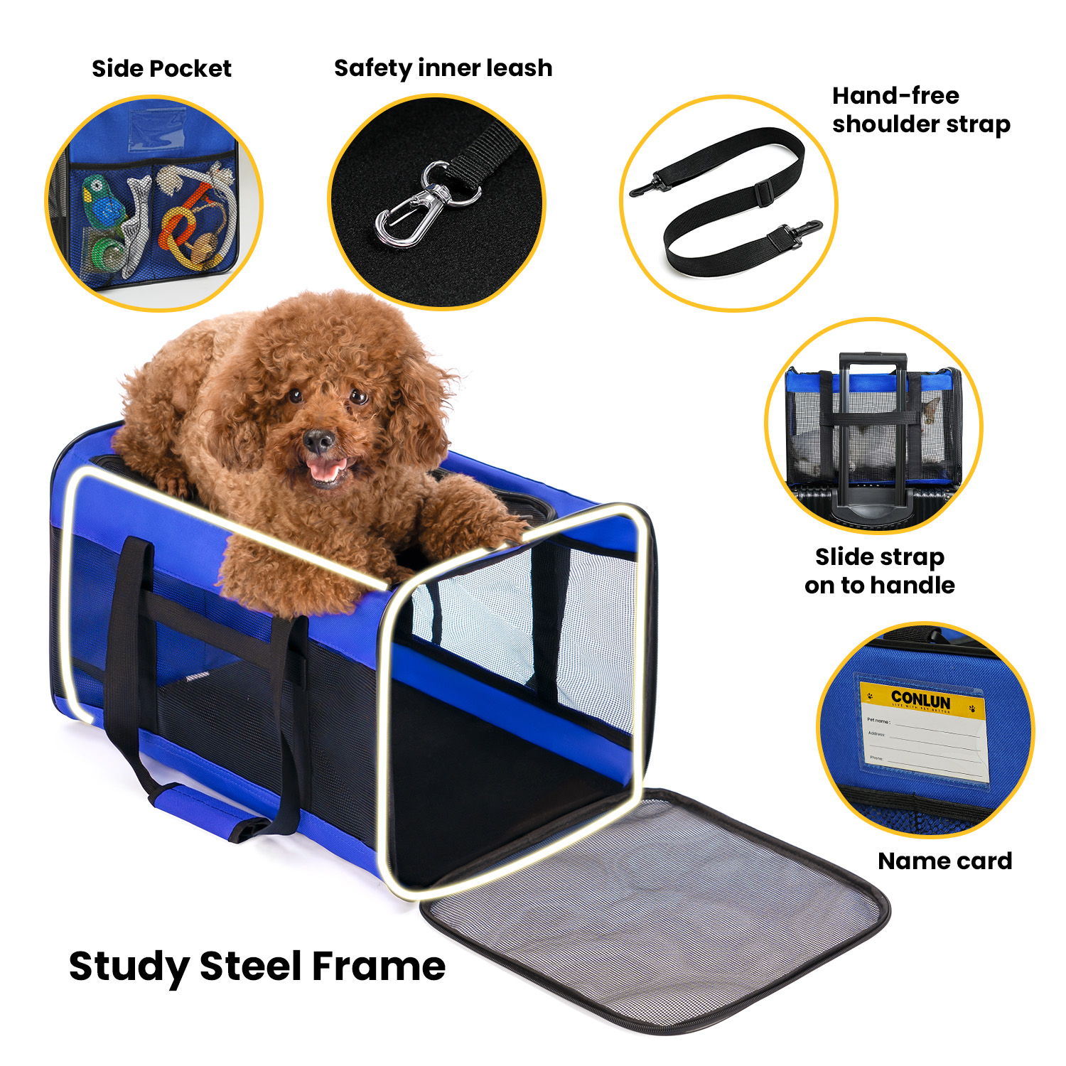 Conlun Cat Dog Carrier,Soft-Sided Pet Carriers for Dogs with 4-Sided Mesh,Cat Transport for Large Cats Small Dog Up to 9.9Kg,Collapsible Dat Travel Carrier-L,Blue