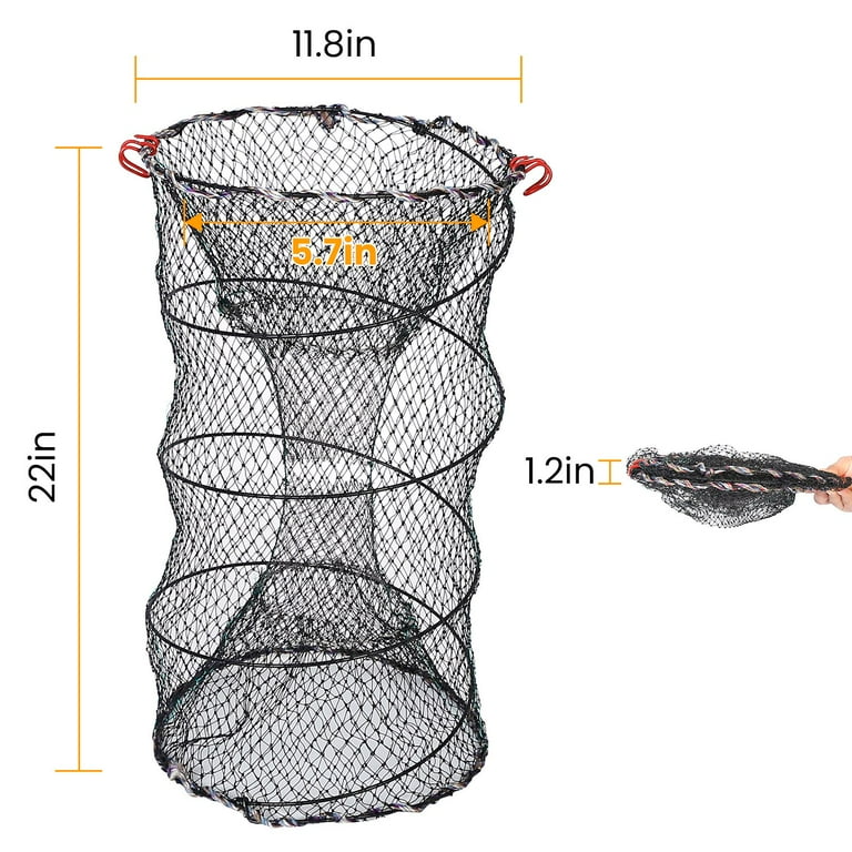 2Pcs Fishing Trap Net, iMountek Portable Foldable Fishing Pot Cage Basket  for Crab Lobster Crayfish Shrimp, 22x11.8in