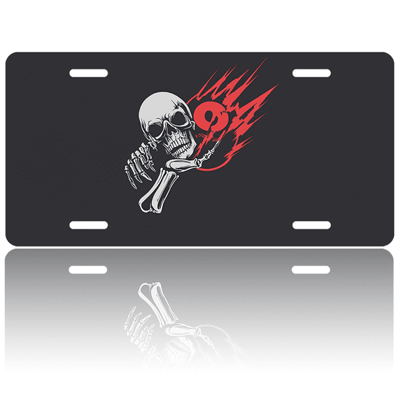 1 Pcs 2D Flat License Plate Covers & Frames, Skull and Lightning For Decorative Front, Waterproof For Decoration Aluminum License Plate Covers & Frames Cover For Men Women, 12" X 6"
