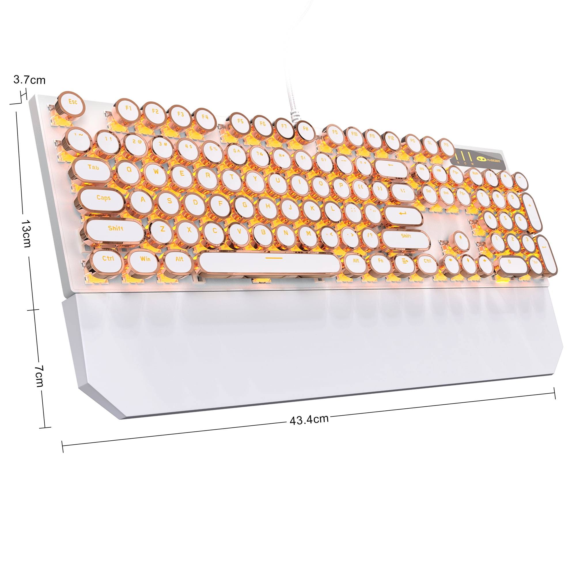 MageGee Typewriter Mechanical Gaming Keyboard, Retro Gold Punk Round Keycap LED Backlit USB Wired Keyboards for Game and Office, for Windows Laptop PC Mac - Blue Switches