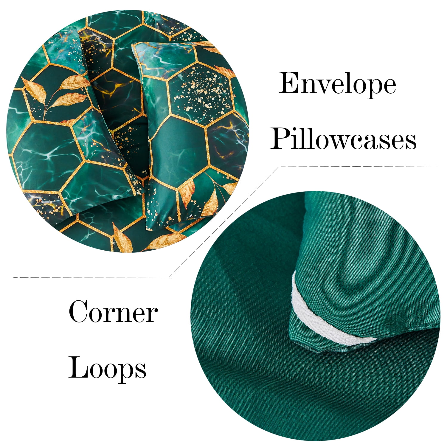 RYNGHIPY Green Gold Geometric 3-Piece Green Honeycomb Microfiber Comforter Set Full Size